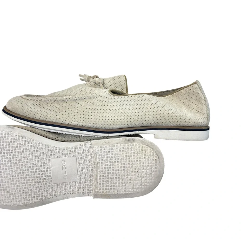 ALDO Mens Tassel Loafers Slip On Dress Shoes Casual Beige Perforated Size 12‎